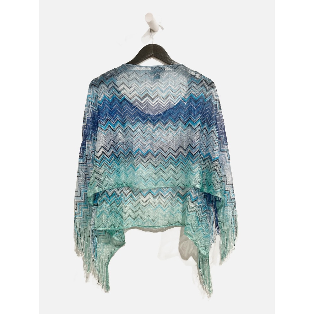 Missoni Blue Zigzag Chevron Knit Fringe Poncho Top - Picture 3 of 9